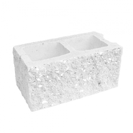 Блок пустотелый с гранью колотой фактуры Besser паз цветной на белом цементе